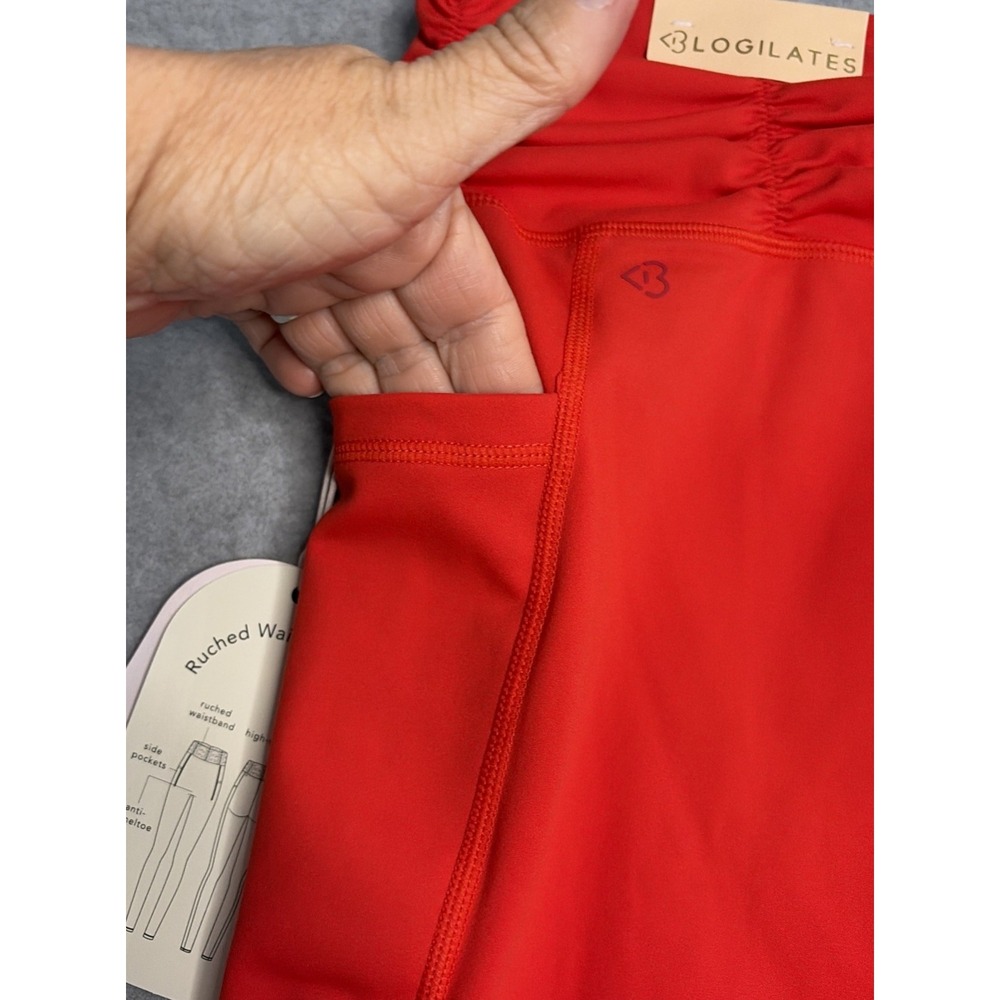 Blogilates Ruched Waist Leggings in Red High Waisted Side Pockets - XL - Picture 8 of 9